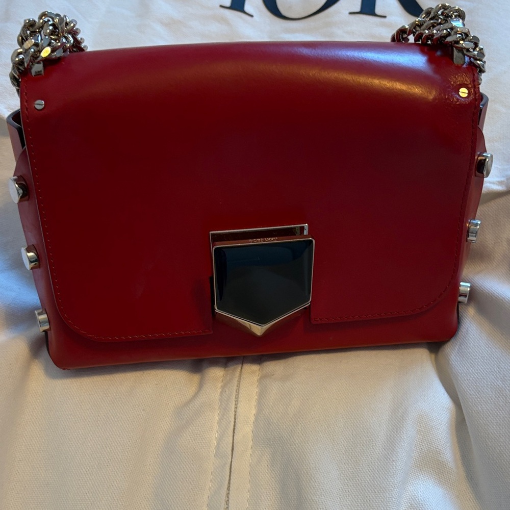 Jimmy Choo Red Leather Chain-Shoulder Crossbody Bag